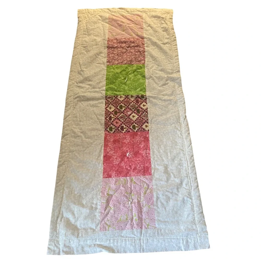 Handmade Patchwork Quilt Pink Green Floral Damask Tied Bedding Cottagecore King